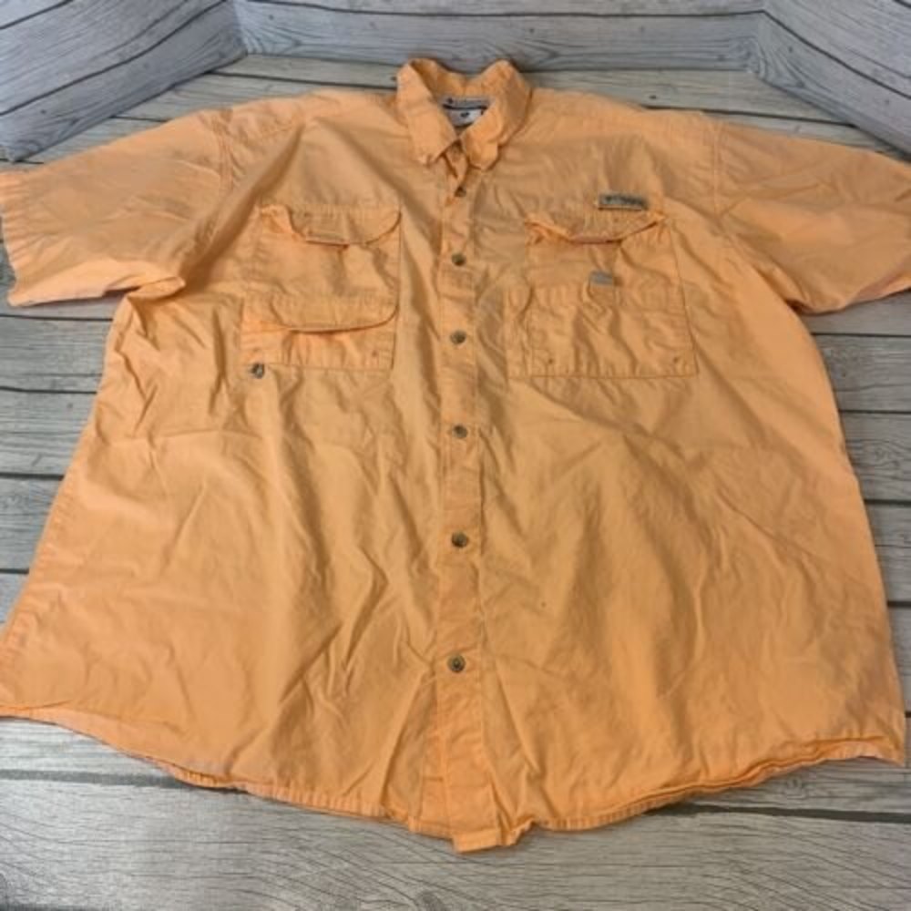 Columbia Mens PFG Button Down Fishing Shirt Vented Pro Gear Orange Size XL